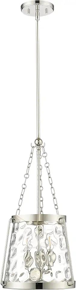 ML Lighting | Adabella Collection | 20403-PN | 3 Light Pendant in Polished Nickel Finish with Clear Hammered Glass Shade | Perfect for Kitchens, Dining Rooms, Living Rooms, Entryways, Hallways