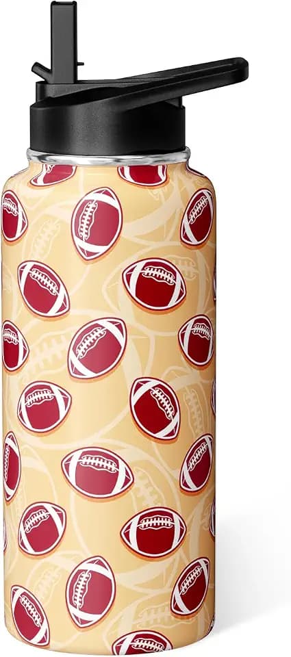 Football Water Bottle 32oz Insulated Sports Water Bottles Football Gifts for Men Women Gift For Coach Lovers Fan Players Stuff Accessories for Boys Girls