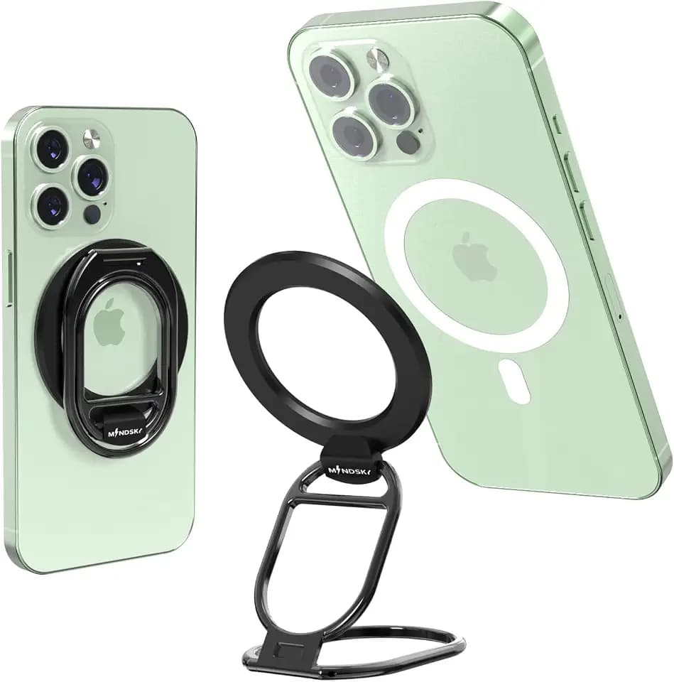 Mindsky Magnetischer Griff für Magsafe，Magnetischer Ringhalter für iPhone 13 12 Magsafe Zubehör Verstellbarer Handy Fingerhalter & Handy Ständer (Inky Schwarz)