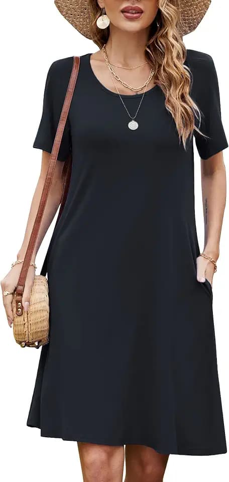 FZ FANTASTIC ZONE Women's Casual Summer T Shirt Swing Dresses with Pockets