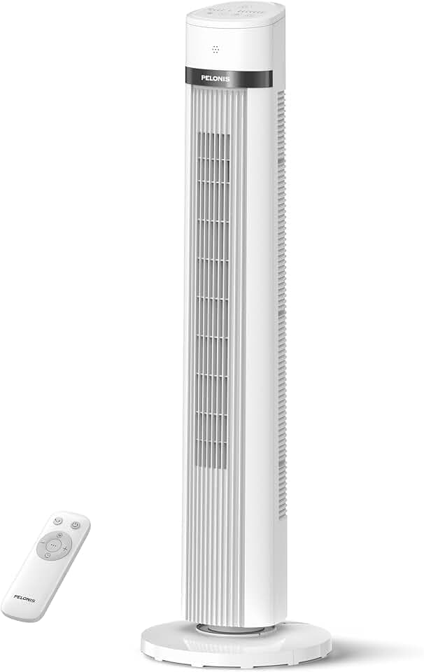 PELONIS 40-inch 90° Oscillation Tower Fan with Remote for Bedroom, White