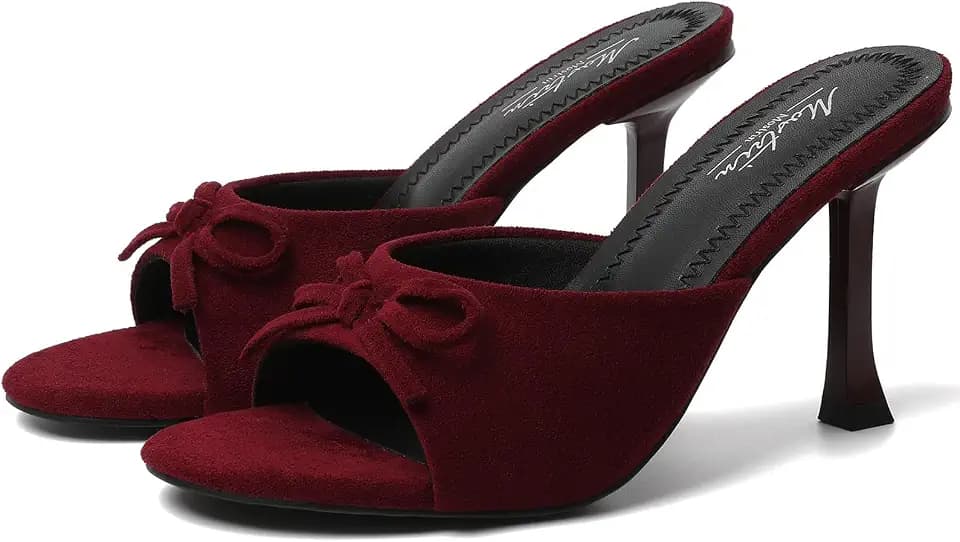 Mostrin Kitten Heels for Women Round Toe Heels With Bow Vintage Mules Sexy Slip on Stiletto Backless Sandals for Party Daily