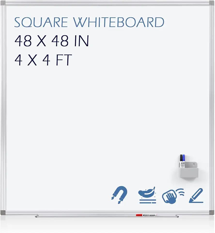 SWANCROWN Magnetic Dry Erase Whiteboard 48 x 48 in, Thick Aluminium Frame