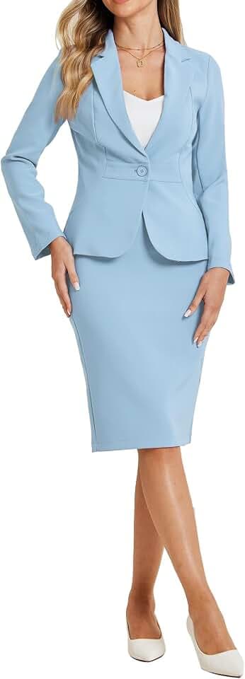 Allegra K Damen 2-teiliges Rock Anzug Set Business Casual Langarm Blazer und Bleistiftrock