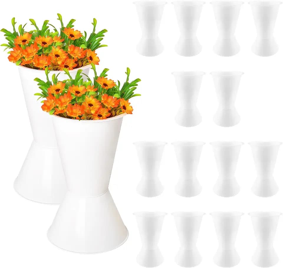 16Pcs Plastic Flower Buckets,11.8 Inch Flower Bar Buckets with Base