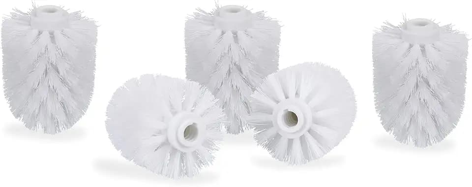 Relaxdays WC Bürstenkopf im 5er Set, lose Toilettenbürsten, 12mm Gewinde, Ersatzbürstenkopf Durchmesser 7cm, weiß