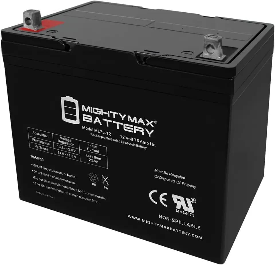ML75-12 - 12 Volt 75 AH, Nut and Bolt (NB) Terminal, Rechargeable SLA AGM Battery
