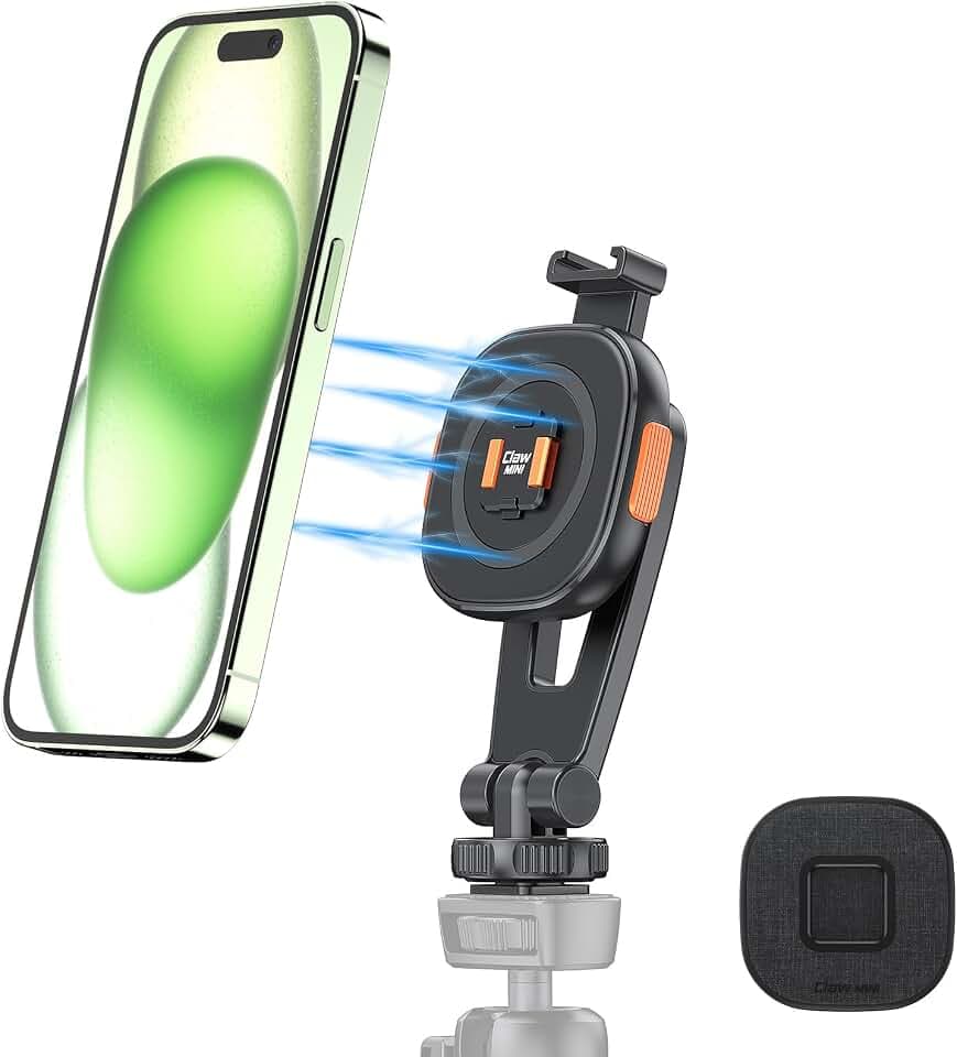 VRIG MG03L Claw mini Magnetic Phone Tripod Mount,Tripod Mount for Magsafe w Cold Shoe for Phone,Claw mini Magnetic Sticks Compatible with All Phones & All Cases,360° Rotation,for Tripods,Cameras