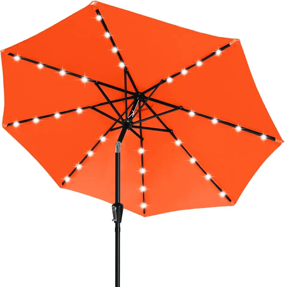 ABCCANOPY Solar Led Patio Umbrella with 32 Lights 11FT(Orange)