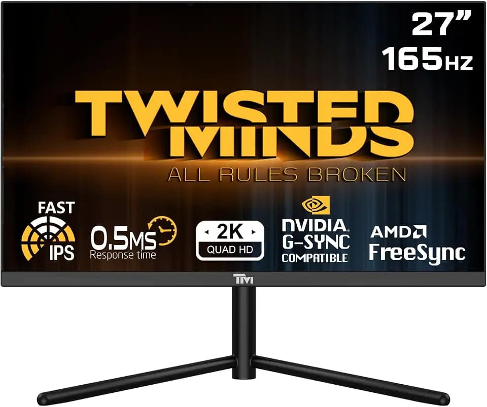 Twisted Minds 27 Zoll Display schneller IPS Gaming Monitor - 2560 x 1440 QHD-Auflösung 165 Hz Bildwiederholfrequenz 16:9 Seitenverhältnis, 0,5 ms Reaktionszeit - Schwarz (TM27QHD165IPS)