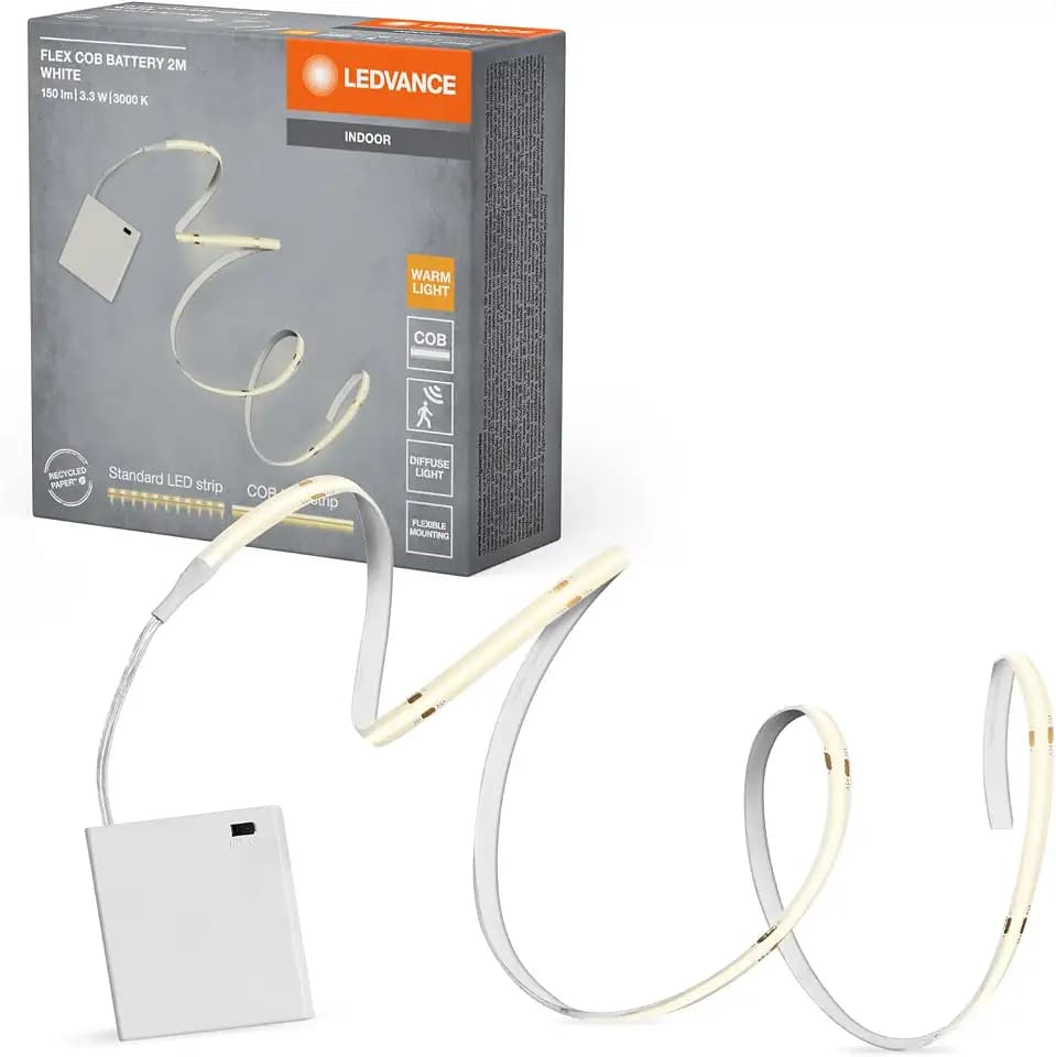 LEDVANCE FLEX LED-Lichtstreifen mit Akku-Betrieb, COB-Technologie für homogene Lichtverteilung, 3.3 W, 150 lm, 2 m Länge, flexibel und biegsam, für Innenraumanwendungen, LED nicht austauschbar