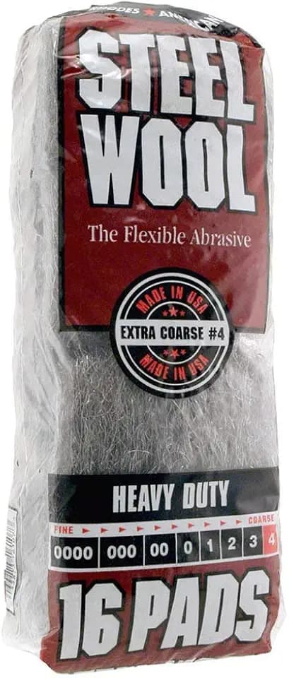 Homax 33873161073 Steel Wool, 16 pad, Extra Coarse Grade #4, Rhodes American, Heavy Duty Steel Wool (Packaging May Vary)