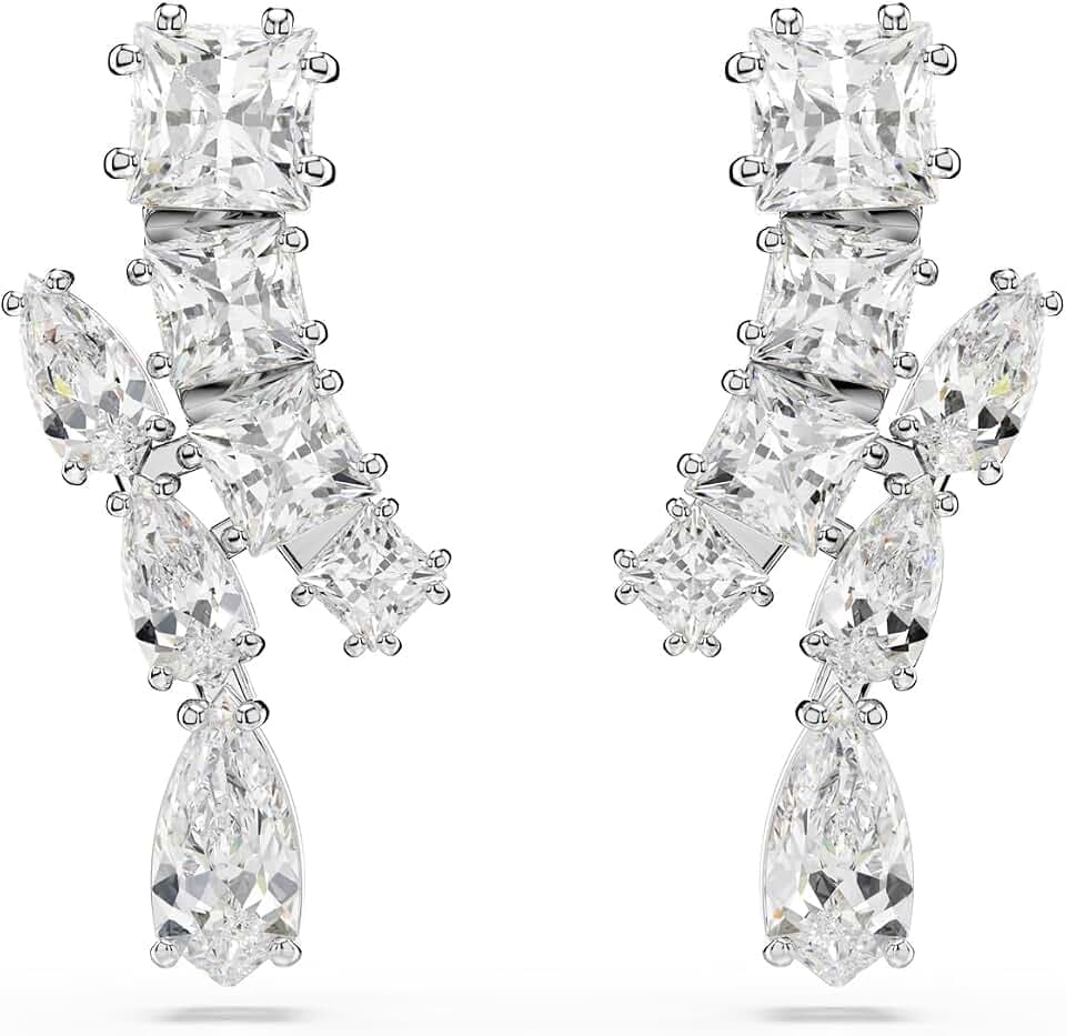 Swarovski Matrix Drop Earrings, Mixed Cuts, Clear, Rhodium Finished