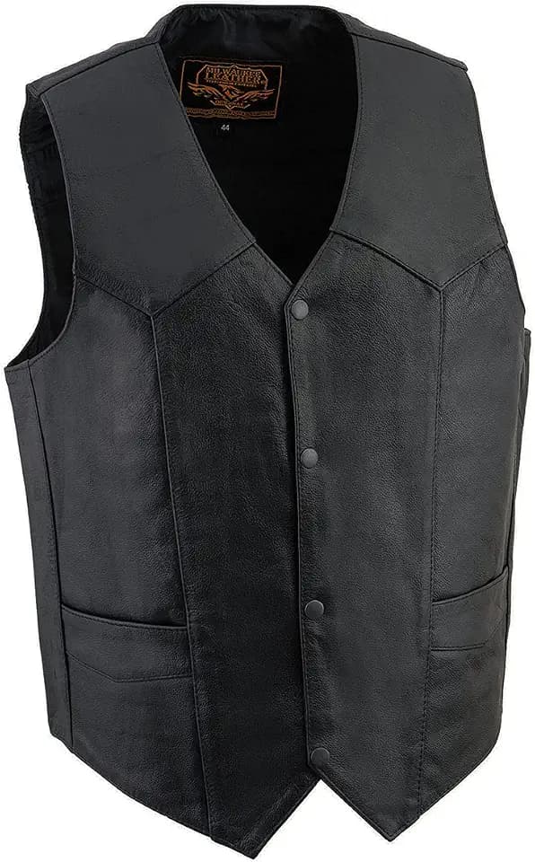 Milwaukee Leather Men's Premium Leather Western Style V-Neck Motorcycle Rider Vest with Front Snap Closure |LKM|ML|SH