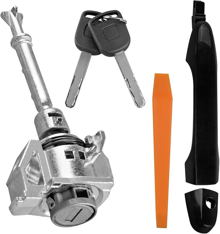 Front Left Exterior Door Handle and Door Lock Cylinder Kit w/Keys Fit for Honda CR-V 2012-2016 Civic 2012 2013 2014 2015, Replace 72185-TR0-A01, 72144-TR0-A11ZD, 72181-TR0-A11ZD