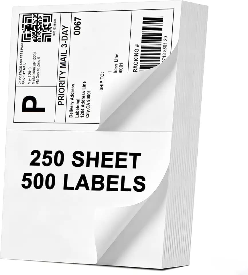 (500 Labels/250 Sheets) Labelebal Half Sheet Labels, Shipping Labels 2 Per Sheet for Laser & Inkjet Printers, 8.5" x 5.5" Address Labels, Totally 500 Pcs Half Sheet Shipping Labels
