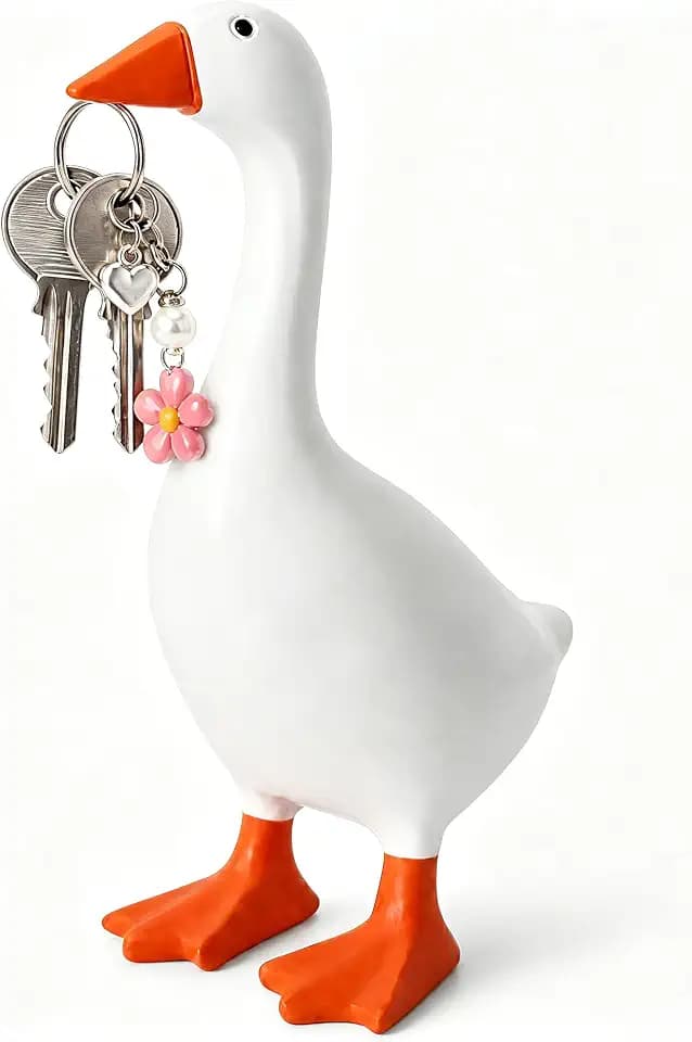 Desk Goose Magnetic Key Holder, Hand-Painted Resin Goose Figurine, Cute Decor Key Organizer, Ideal Present for Her, Home Decor for Desk Shelf Entryway Bedroom Living Room Office