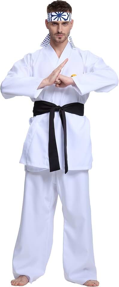 Mahoon Karate Costume for Adult, Deluxe Karate Uniform Set with Belt & Headband for Halloween Party Cosplay Outfit
