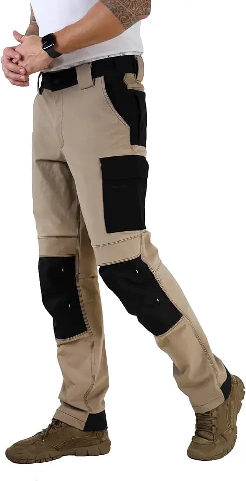 Ellobird Men's Work Utility Pants, Relaxed Fit 4 Way Stretch, Construction Carpenter Cargo Tactical, Durable Cordura
