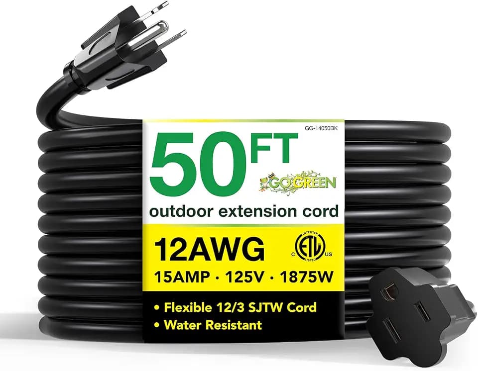 Go Green Power Inc. (GG-14050BK) 12/3 SJTW Outdoor Extension Cord, Black, 50 ft
