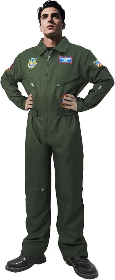Fighter Pilot Flight Suit Costume - Air Force Jumpsuit Army Military Cosplay for Adults