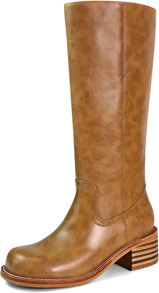 VBDB Women's Knee High Boots Square Toe Chunky Block Heel Long Boots for Women Comfortable Low Heel Womens Boots