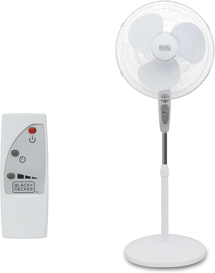 BLACK+DECKER 18" Oscillating Pedestal Fan with Remote, BDSF18MW, White