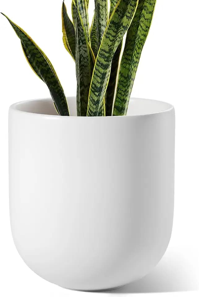 LE TAUCI 10 Inch Plant Pot, Ceramic Pots for Plants, White