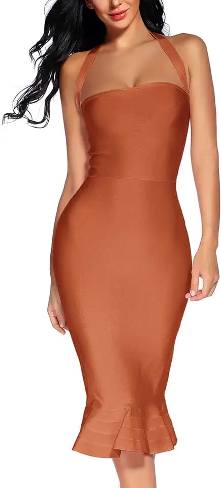 houstil Women's V Neck Halter Fishtail Bandage Bodycon Dress Party