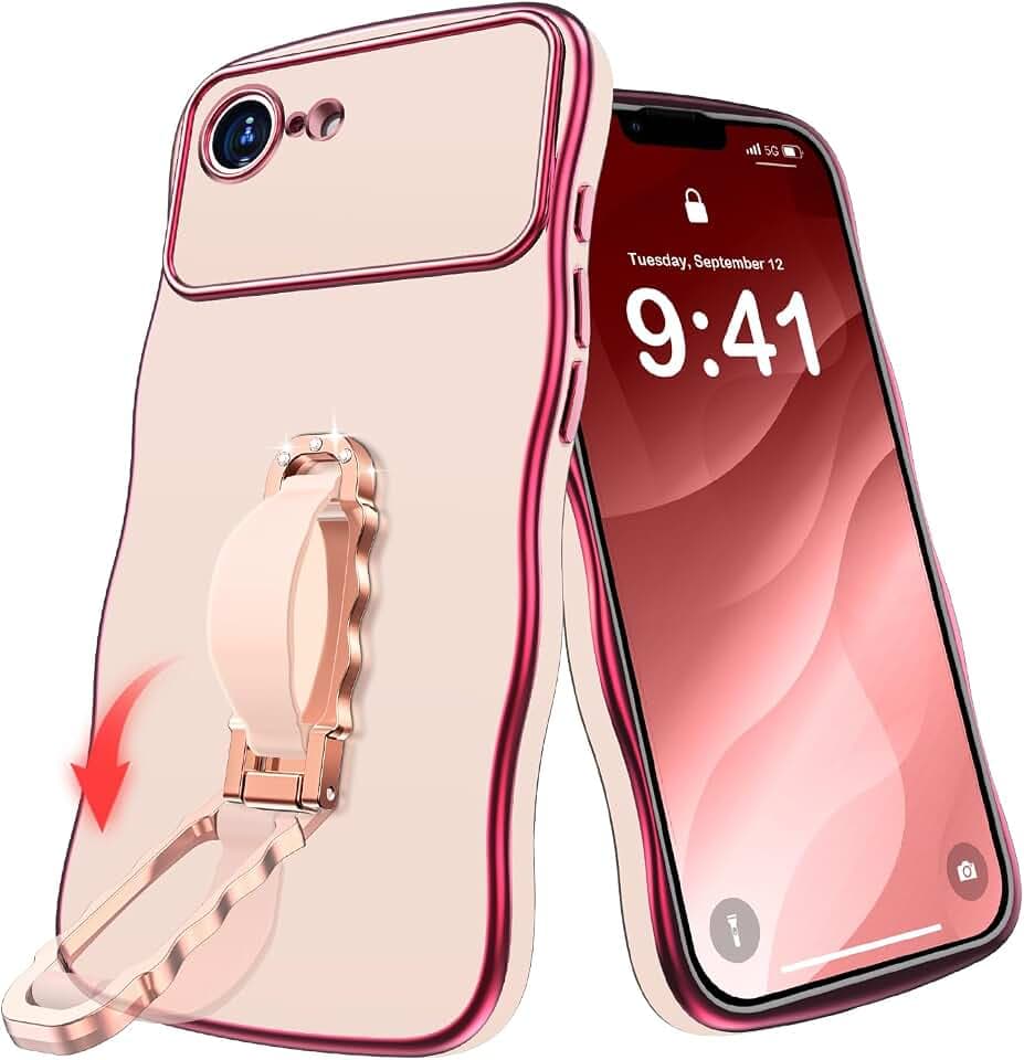 Miss Arts for iPhone 17e/16e Case with Stand & Loop Strap, Wavy, Pink