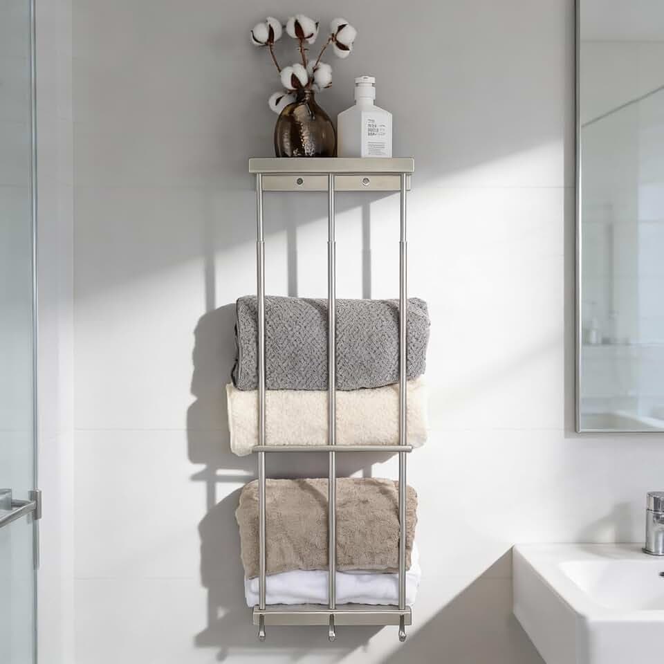 Handtuchhalter Ausziehbar, Handtuchregal Badezimmer aus rostfreiem V2A-Edelstahl (DIN 1.4301) mit XXL-Kapazität und 3 Handtuchhaken, Höhenverstellung 65-93 cm