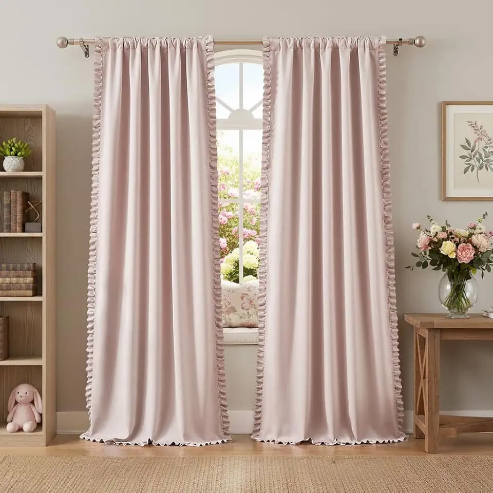 Jubilantex Pink 80% Blackout Curtains with Ruffle 40" Wx84 L 2 Panels