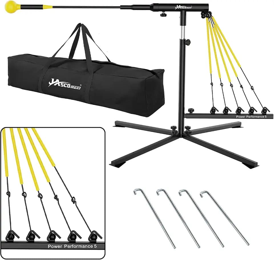 Baseball Swing Trainer with 5 Power Bands,Height Adjustable 31-47 inches