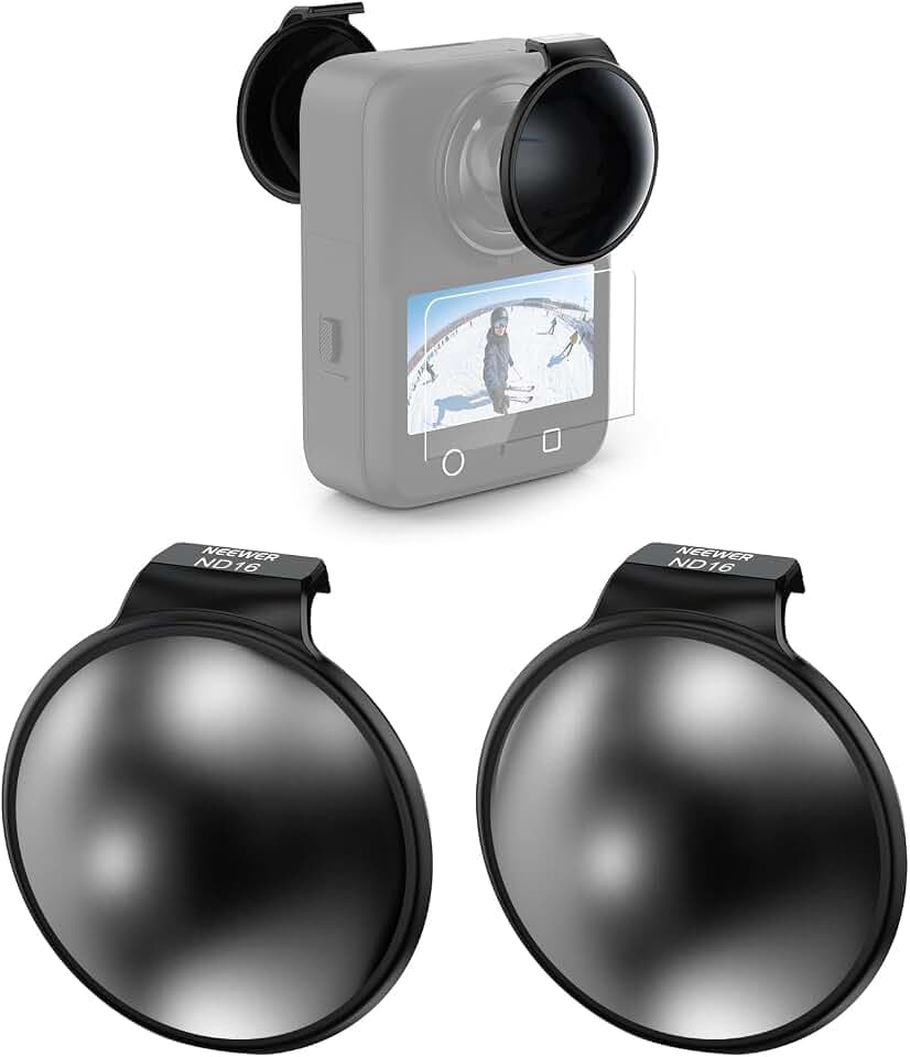 NEEWER ND Filter Set kompatibel mit DJI Osmo 360 nur, ND16 (4 Stop), Snap On, mehrfachvergüteter optischer Glas Graufilter, Action Cam Zubehör mit Displayschutzfolie, 2er Pack