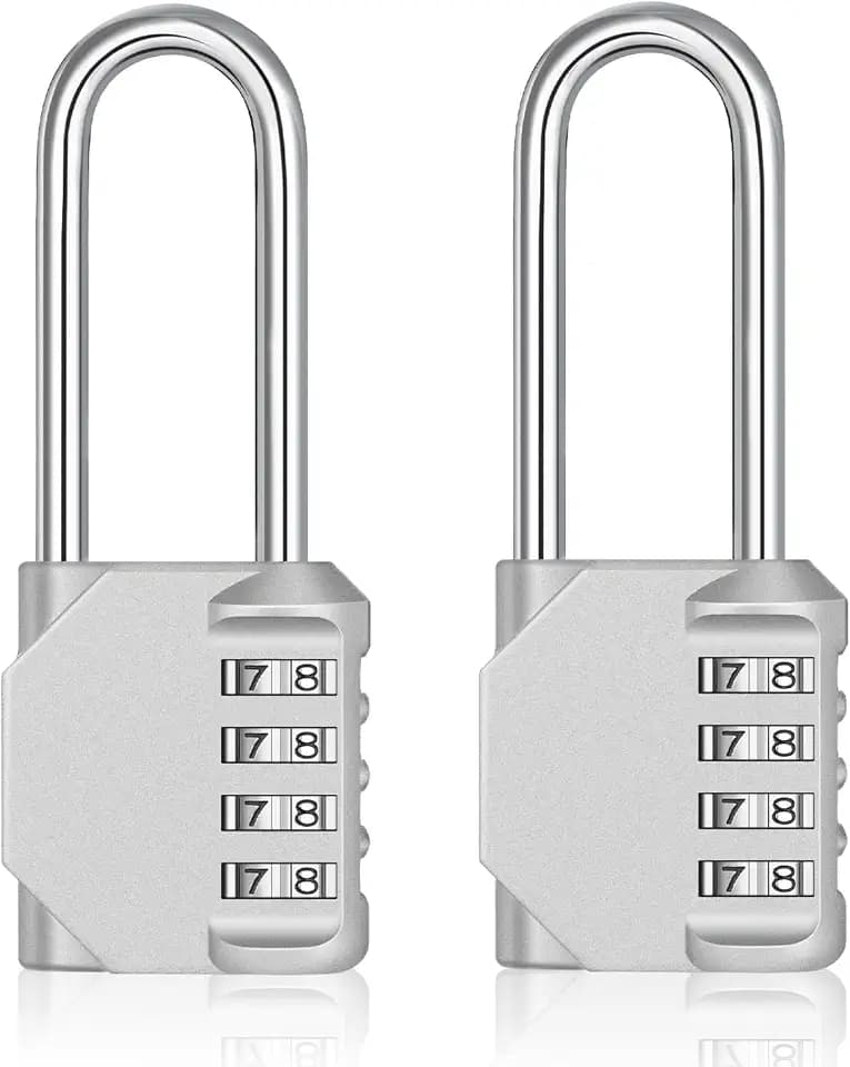 ZHEGE Long Shackle Padlock, 2.62" Shackle Height (Silver, 2 Pack)