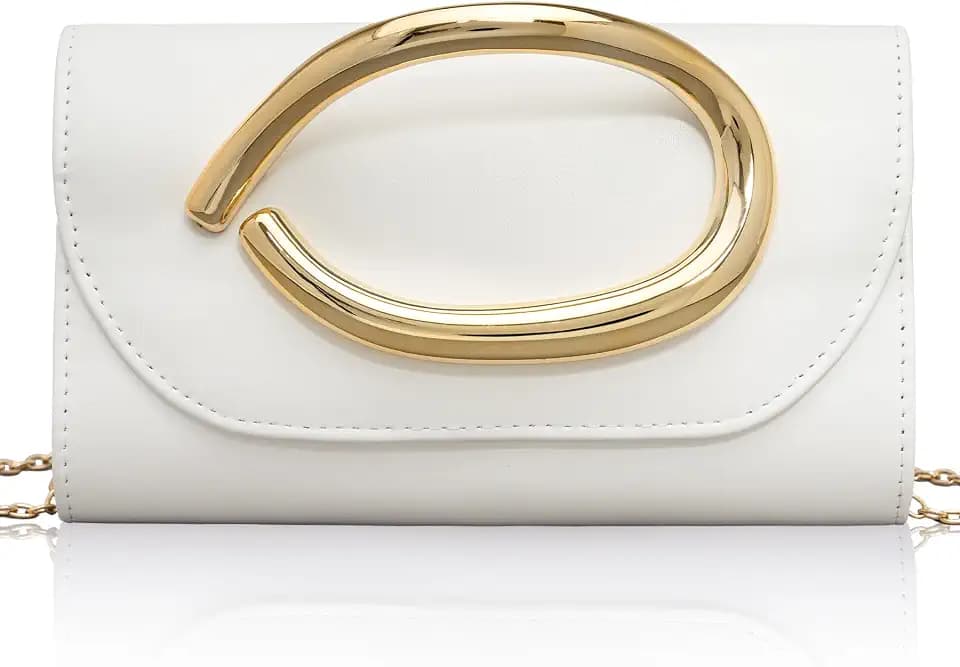 Larcenciel Leather Evening Clutch Purse for Women w/3D Gold Acrylic Handle & Chain, Formal Party Handbag for Wedding Cocktail