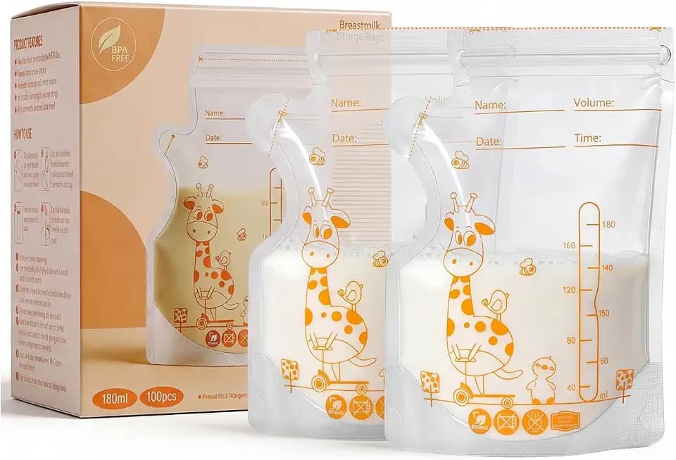 Vinabo 100 Stück Muttermilchbeutel, 180ml Muttermilch Aufbewahrung bag, Milchbeutel für Muttermilch mit Ausgießer für das Stillen, Selbststehender, Kann Eingefroren Werden, Vorsterilisiert