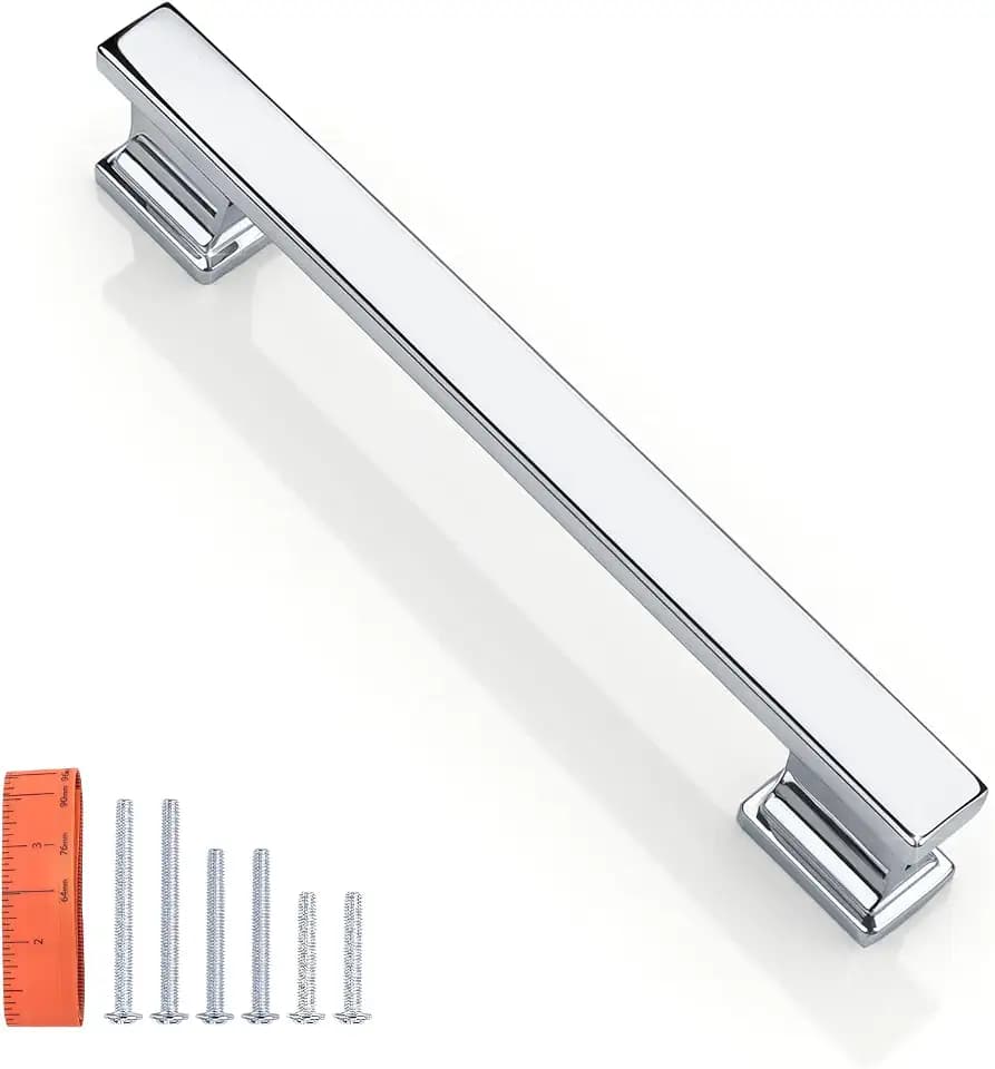 KNOBWELL 10 Pack Polished Chrome Solid Cabinet Pulls 5 Inch(128mm) Hole Center Kitchen Cabinet Handles,Cabinet Hardware for Cupboard Drawer Pulls