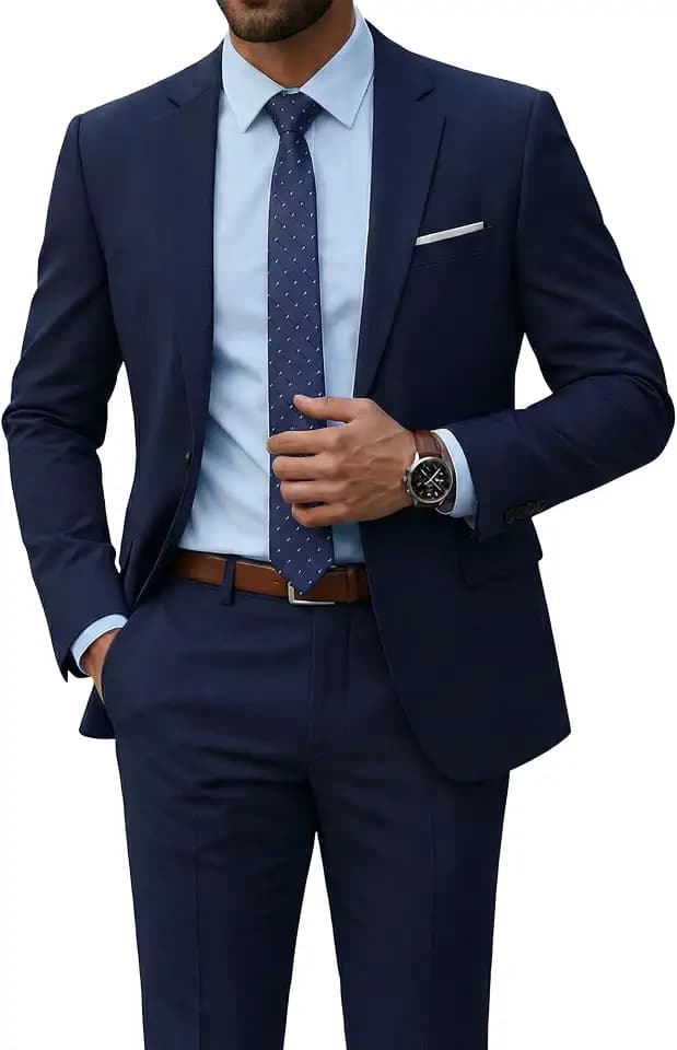YND Men's 2 Piece Suit with Tie, Slim Fit Solid Color Jacket and Pants Set
