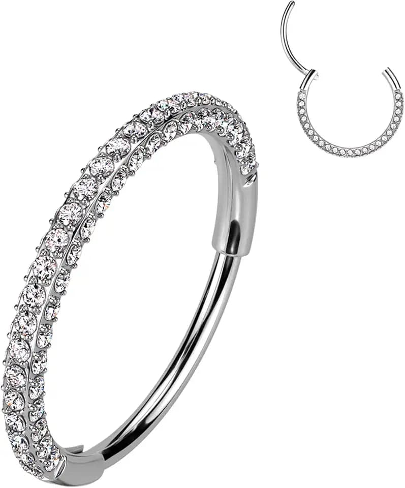 Body Candy Triple Sided Micro Gem Nose Hoop Ring - Implant Grade Titanium With Sparkling CZ Gems on All Sides - 20G Hypoallergenic Piercing Jewelry Cubic Zirconia