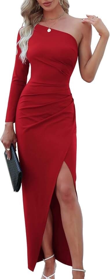 Sarin Mathews Womens One Shoulder Long Sleeve Formal Wedding Guest Dress