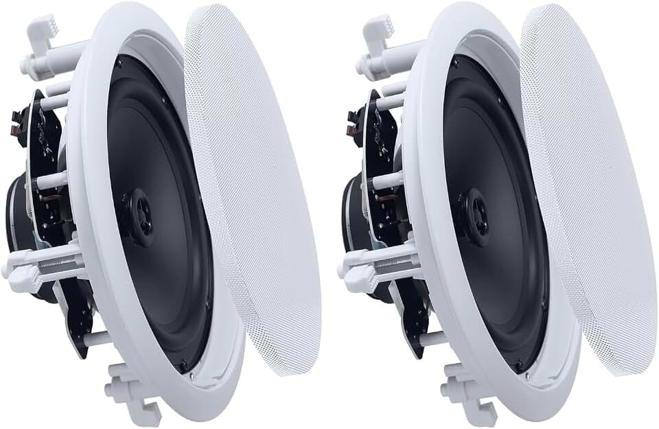 VEVOR in Ceiling Speakers, 8", in-Ceiling & in-Wall Speaker System, Hi-Fi Sound, 150W Peak, 2-Way Flush Mount Speakers, for Damp Humid Placement, Home Theater, Living Room, or Covered Patio, 1 Pair