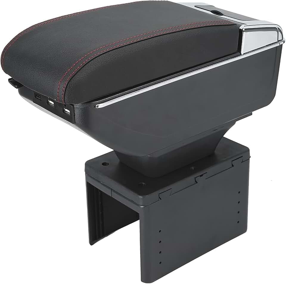 Mittelarmlehne Universal Auto, Mittelkonsole Armlehne Box Auto Armlehne mit USB-Schnittstelle Verstellbar Aufbewahrungsbox für die meisten Fahrzeuge und LKWs
