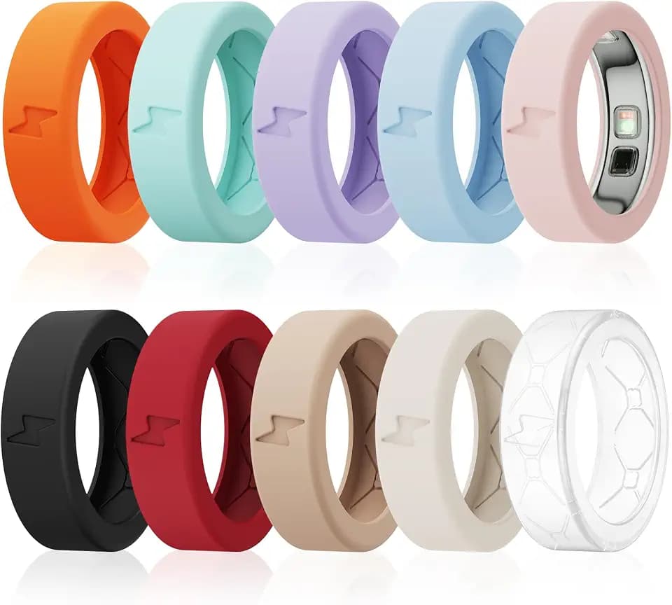 10 Pack Cover Compatible with Oura Ring 5, Support Charging with Cover On, Ultra-Thin Anti-Scratch Elastic Silicone Ring Protector for Men Women Working Out & Daily Activities