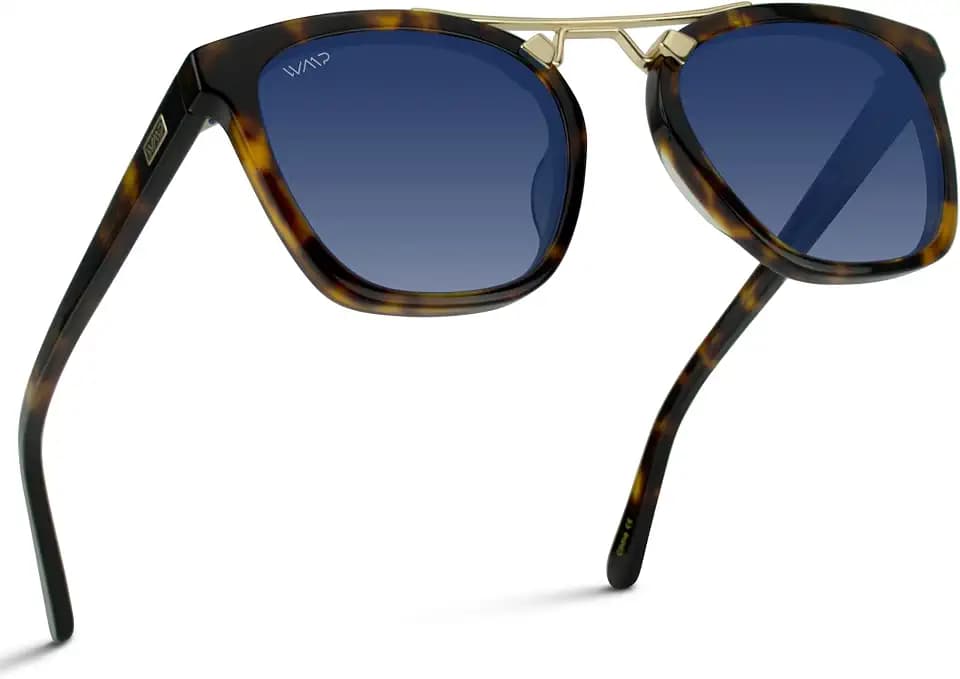 WearMe Pro Polarisierte Vintage-Sonnenbrille für Damen, groß, quadratisch, mit Doppelsteg aus Metall (Whiskeybraune Schildpattoptik/Blaue Verlaufsgläser)