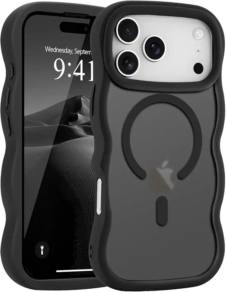 Pepmune for iPhone 17 Pro Max Case Curly Wavy Frame Translucent, Black