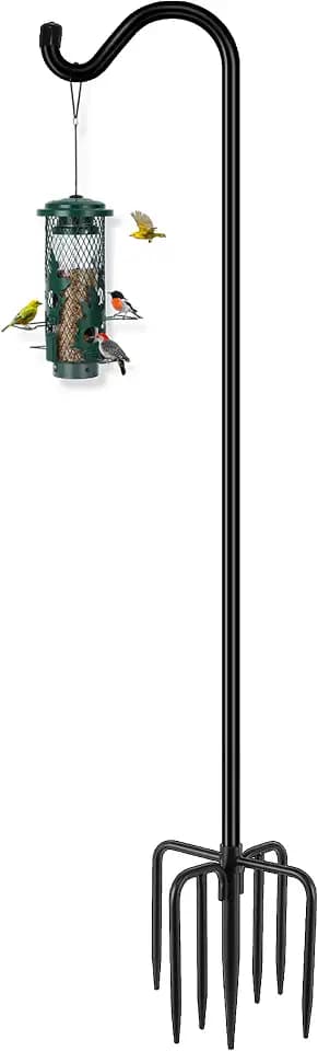 Gtongoko Shepherds Hook for Outdoor, 92 Inch Bird Feeder Pole with 7 Prongs Base, 3/4 Inch Thick Heavy Duty Adjustable Garden Hook for Hanging Plant, Hummingbird Feeder, Lantern, 1 Pack