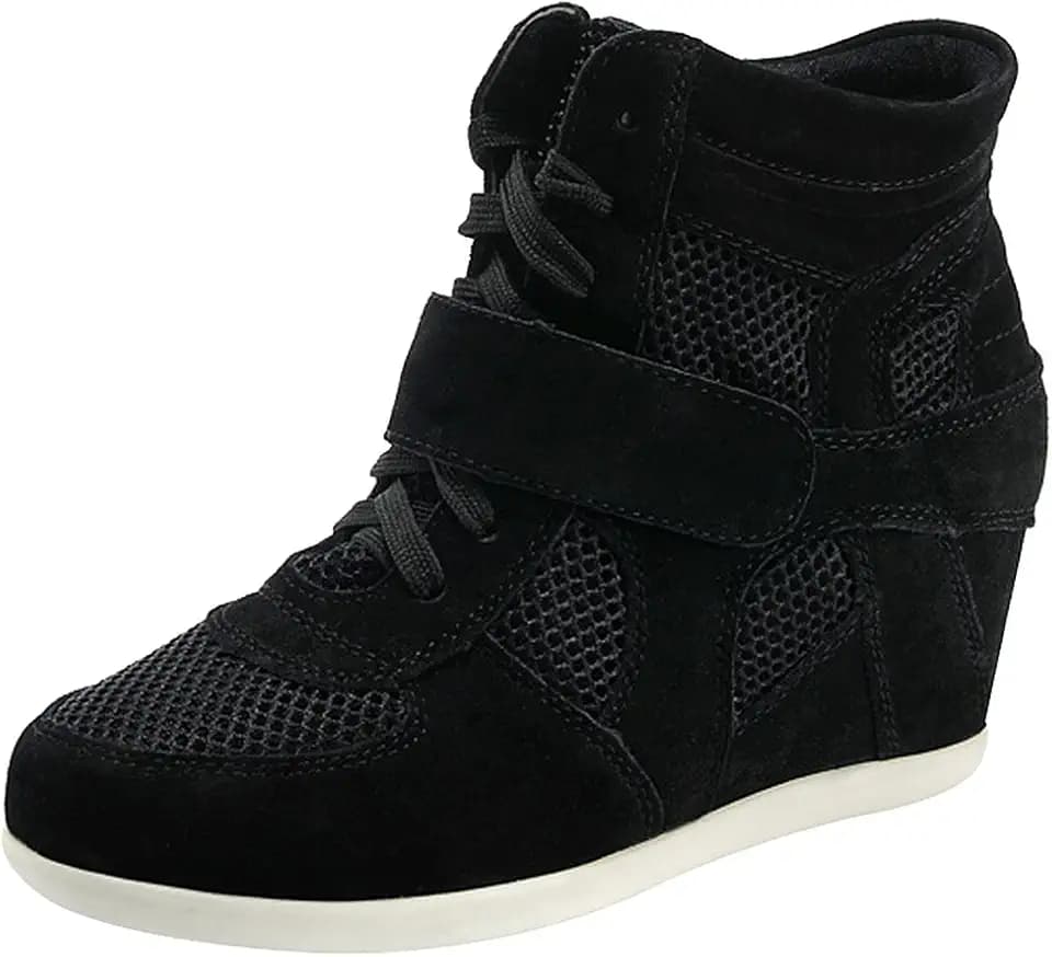 rismart Damen Keil Hakenschleife Arbeitsbereich Komfort Wildleder Mode Sneaker Schuhe 8522-2(Schwarz,EU 38.5)