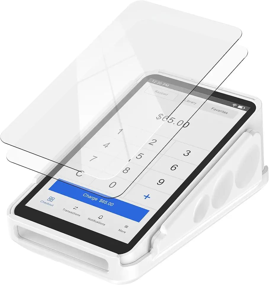 Protective Hard Case and Screen Protector for Square Terminal, Anti-Slip Grip Design, Anti-Scratch Tempered Glass Screen Protector(White)