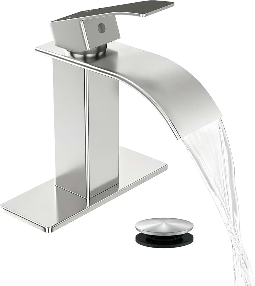 Fransiton Waterfall Single Handle Bathroom Sink Faucet Brushed Nickel
